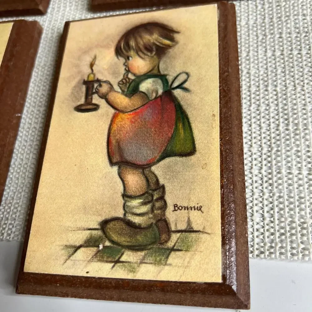Vintage Bonnie Wall Plaques Set of 4 – Children Art‎ Wood Plaques Hummel Style
